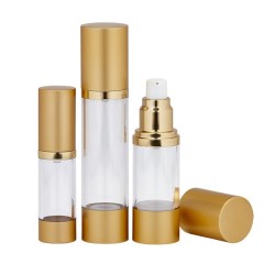 O_JS015MG | 15 ML In-Stock Gold & Clear Airless Bottle